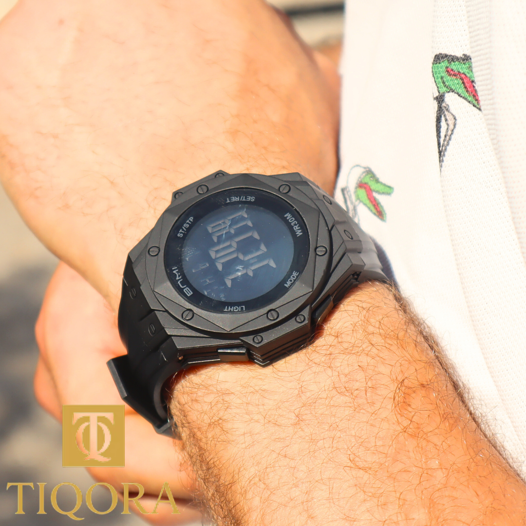 BNMI 2202 – Montre digitale noire au cadran octogonal affirmé-6 Couleurs