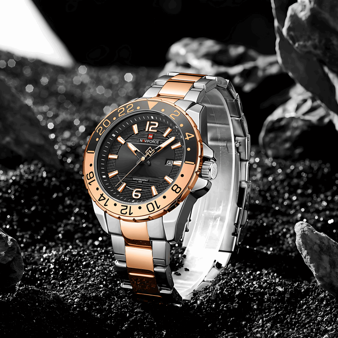Montre Analogique NAVIFORCE Acier Doré & Élégance Intemporelle Homme