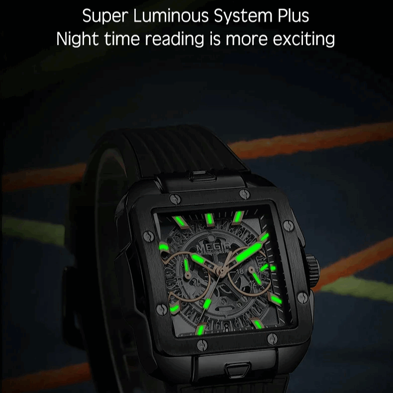 MEGIR Homme – Montre Sport Chronographe Carrée & Bracelet Silicone